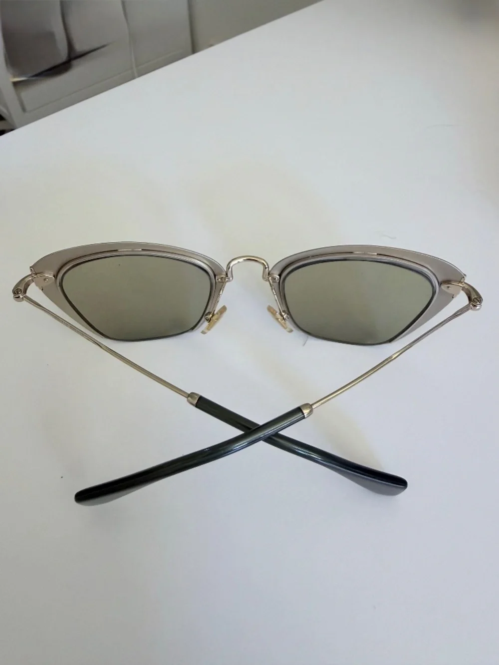Miu Miu Sage Green Cats Eye Metal Frame Glasses Gold Hardware Modern Lightweight